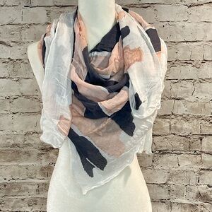 LOFT Artistic Brushstroke Scarf - White, Slate, and Pink